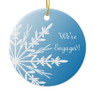 White Snowflake on Blue Engagement Ceramic Ornament