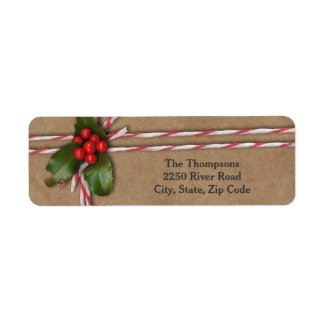 Rustic Christmas Kraft Paper with Holly Berries Label