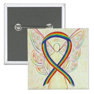Rainbow Angel Awareness Ribbon Custom Art Pins