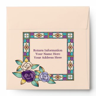 Stained Glass Hand-Drawn Roses Purple Peach Teal Envelope