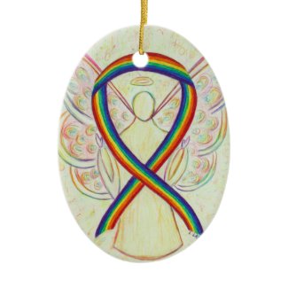 Rainbow Awareness Ribbon Angel Pendant Ornament