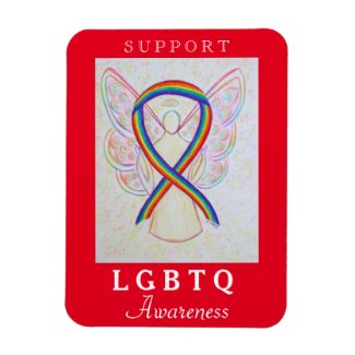 LGBTQ Rainbow Awareness Ribbon Angel Magnet