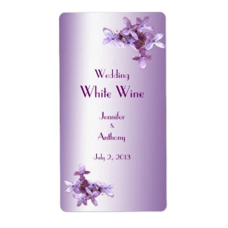 Floral Lilac Flowers Wedding White Wine Label