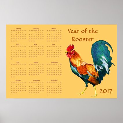 Year of Rooster Bird 2017 Animal Calendar Poster