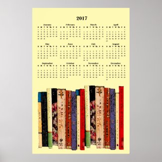 Books Abstract on Yellow 2017 Calendar Poster