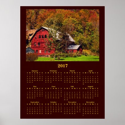 Red Barn in Autumn 2017 Calendar Poster