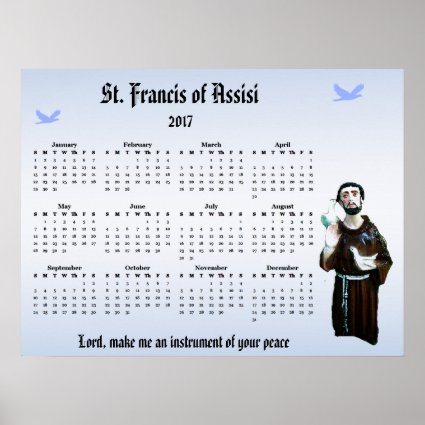St. Francis Prayer 2017 Catholic Calendar Poster