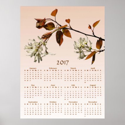 Wild Cherry Blossom Flowers 2017 Calendar Poster