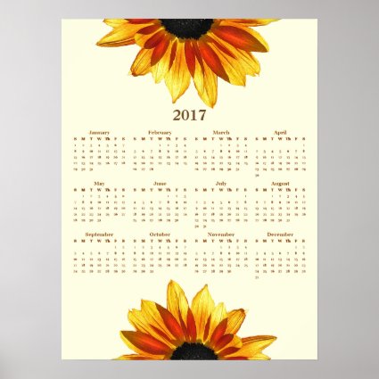 Floral Sunflower Flowers 2017 Calendar Poster