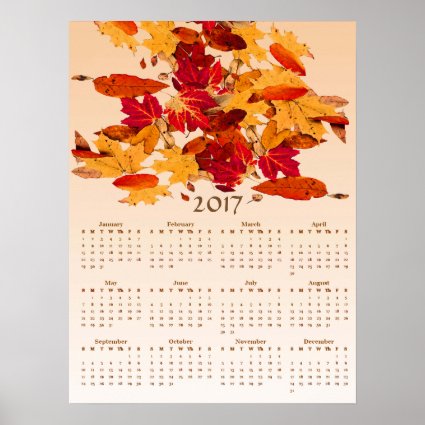 Autumn Leaves Red Yellow 2017 Calendar Poster