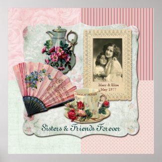 Vintage French Floral Teacup Pink Fan Lace Frame Poster
