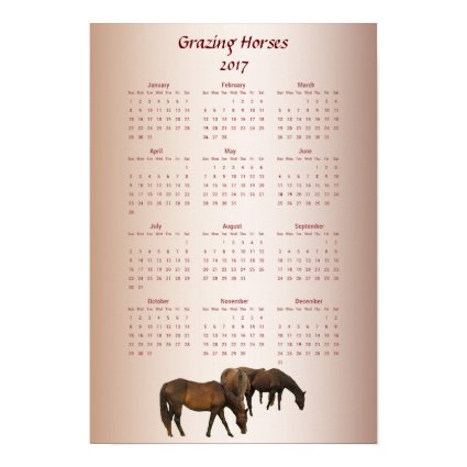 Grazing Brown Horses 2017 Animal Calendar Poster