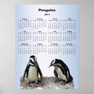 Penguin Birds 2017 Blue Animal Calendar Poster