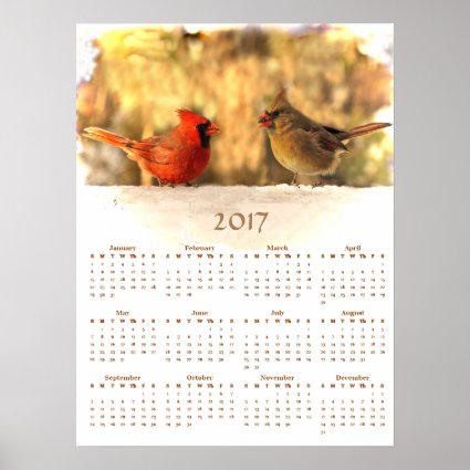 Autumn Cardinal Birds 2017 Nature Calendar Poster