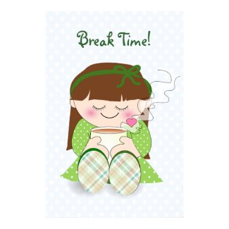 Mayonnaise Jar and Two Cups of Coffee Relax! Cute Kawaii Girl Relaxing with Tea Poster