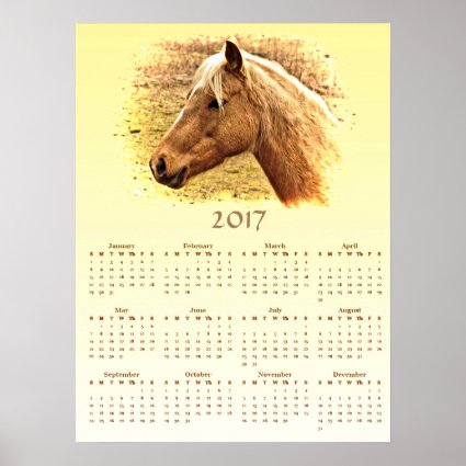 Brown Horse 2017 Yellow Animal Calendar Poster