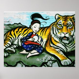 Oriental Lady and Tiger Graffiti Poster