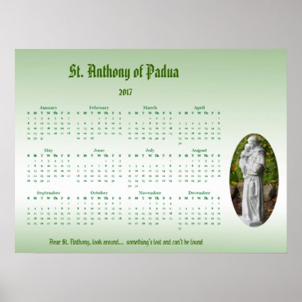 St. Anthony 2017 Green Catholic Calendar Poster