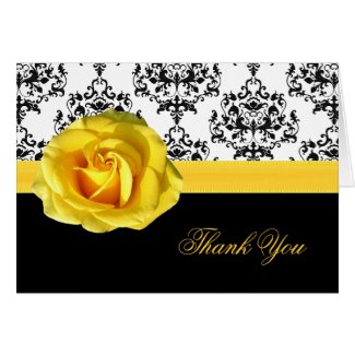 Chic Damask & Yellow Rose Thank You Card