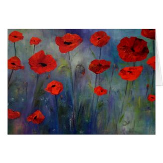 Red Poppies Blue Fog Fine Art Card