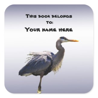 Great Blue Heron Bookplate Square Sticker