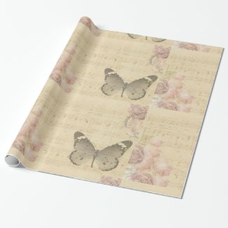 Butterfly and Music Notes Wrapping Paper