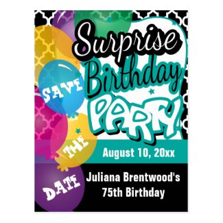 Surprise Birthday Party in Teal | Save the Date Postcard