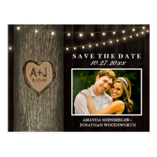 Photo Rustic Carved Oak Tree Save The Date Cards