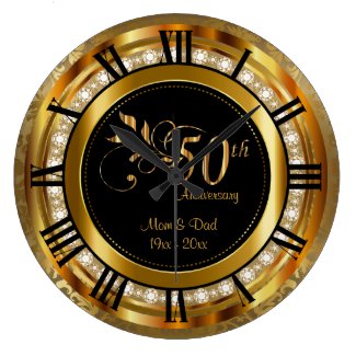Elegant 50th Golden Diamond Anniversary Large Clock