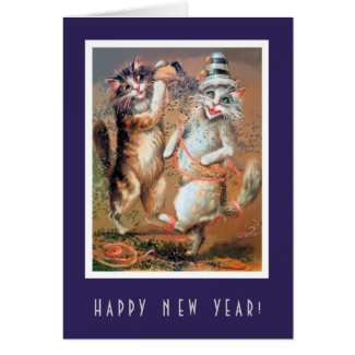 Funny Happy New Year Partying Cats Card