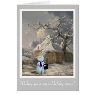 Magical Christmas White Rabbit Customizable Card