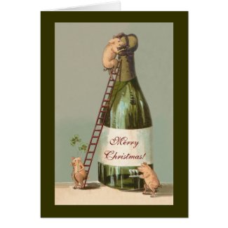 Pigs and Champagne; Funny Vintage Christmas Card