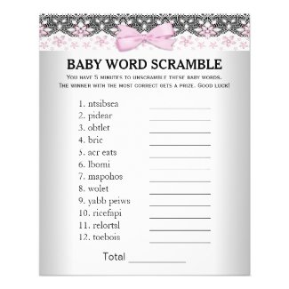 Girl Baby Shower Games Word Scramble Rhyme Quiz Flyer