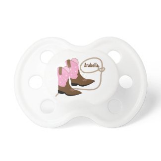 Pink &amp; Brown Cowboy Boots &amp; Rope, Personalized Pacifier