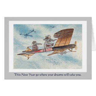 Funny Animals Vintage New Year's Holiday Card