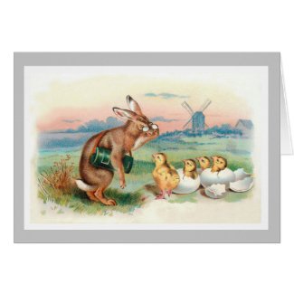 Vintage Easter Rabbit Card - Rabbit with Chicks