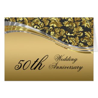 Elegant Black & Gold Damasks With Silver Accents Card