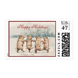 Cute Funny Dancing Pigs - Holiday Christmas Animal Postage