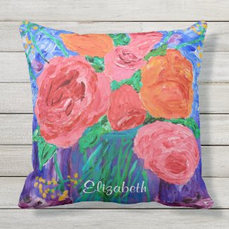 Bouquet of English Roses in Mason Jar Painting Outdoor Pillow
