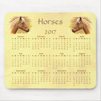Brown Yellow Horses 2017 Animal Calendar Mousepad