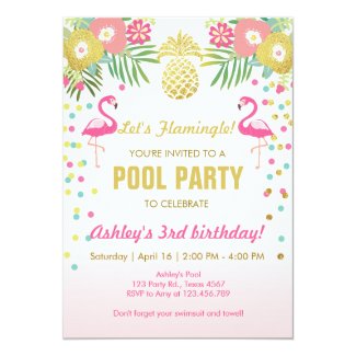Flamingo Pool party invitation Tropical