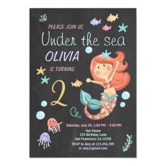 Mermaid Under the Sea Birthday Invitation Pool