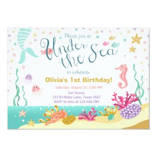 Under the Sea Birthday Invitation Mermaid Purple