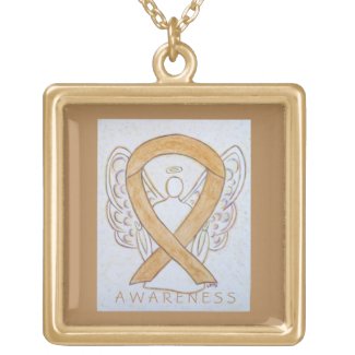 Amber Awareness Ribbon Angel Art Jewelry Necklace