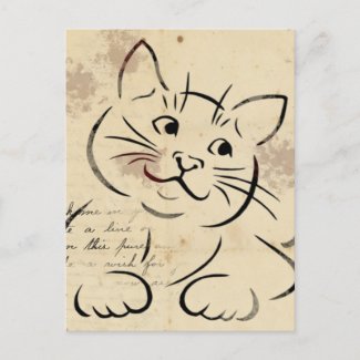 Cat and letter poster postcard