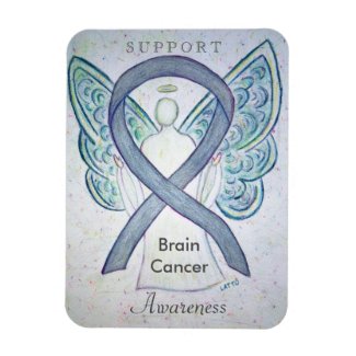 Brain Cancer Awareness Gray Ribbon Angel Magnet