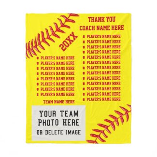 ALL Players NAMES, PHOTO Softball Coach Gift Ideas Fleece Blanket