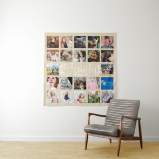 Modern 22 Family Photo Collage & White Laurels Tapestry
