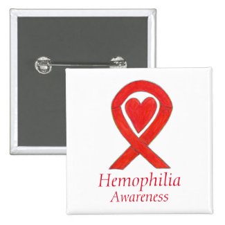 Hemophilia Red Awareness Ribbon Heart Art Button