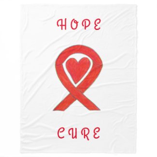 Red Awareness Ribbon Heart Custom Fleece Blankets